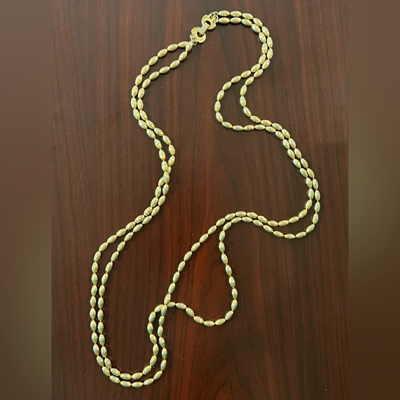 34" L (17" drop) Two Strand Yellow Gold Tone Beaded Chain Necklace - Picture 2 of 6
